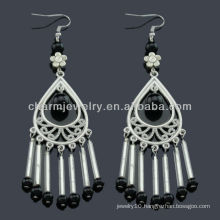 Hand Polish antique silver fashion Earrings with Jet Black stones SE-010